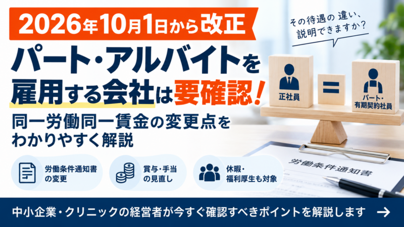 【2026年10月1日改正】同一労働同一賃金とは？パート・有期契約社員を雇用する企業が今すぐ確認すべきポイント