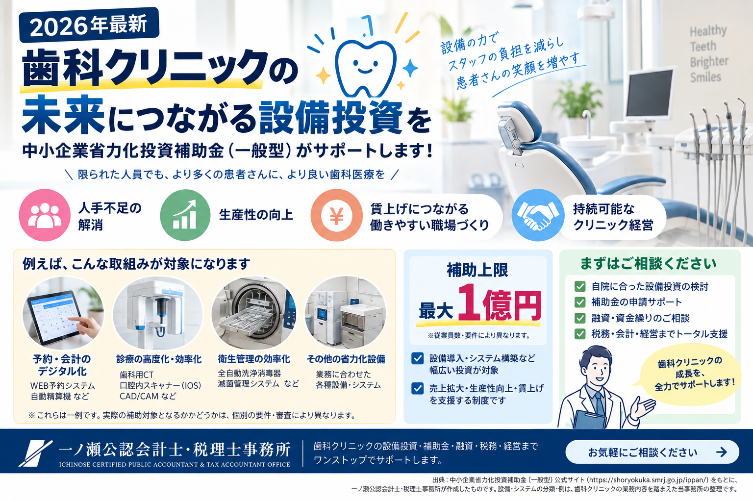 【2026年最新】歯科クリニックの省力化投資補助金|設備投資を税理士が解説
