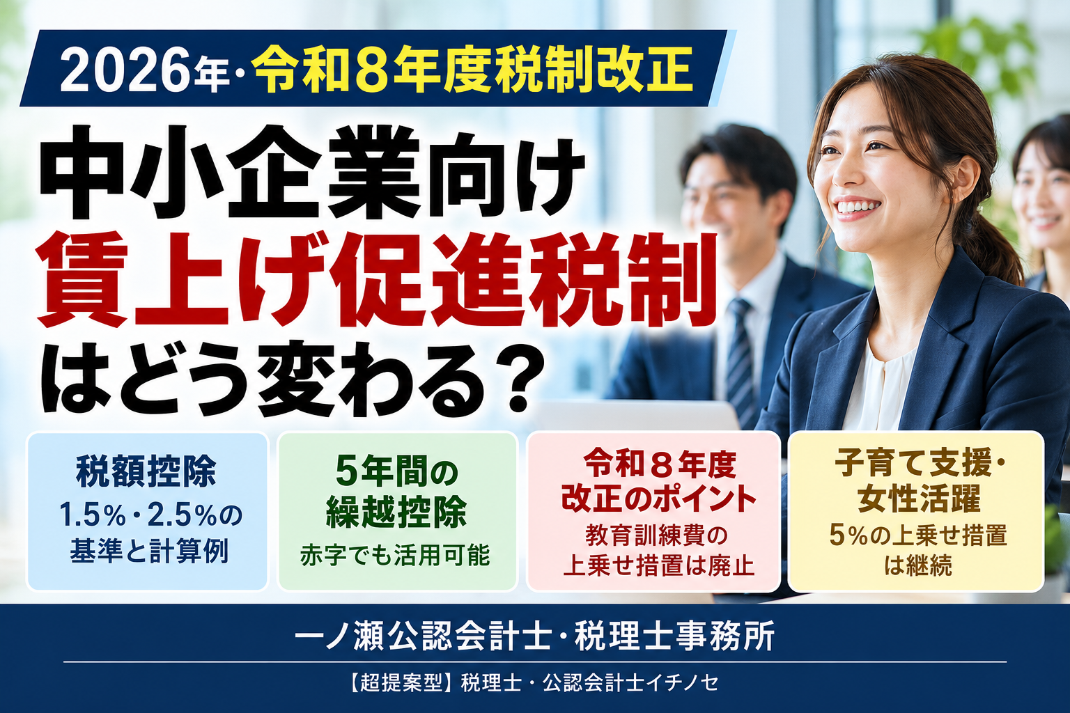 【2026年・令和8年度税制改正】中小企業向け賃上げ促進税制はどう変わる?税額控除・5年間の繰越を税理士が解説